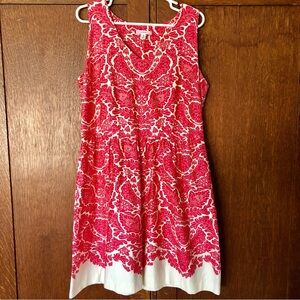 Issac Mizrahi Live Cotton Bold Pink White Damask Print Floral dress 16